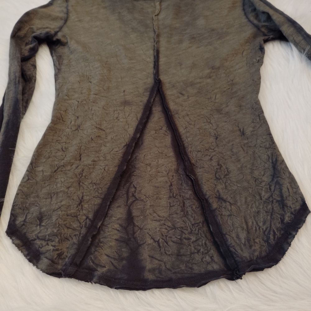 Y2K VELVET STONE ACID WASH TOP LONG SLEEVE EMBELLISHED FLEUR DE LIS BLING SMALL - Picture 3 of 10